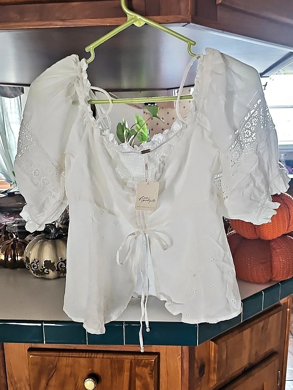 Free People Belle Eyelet Blouse White Puff Sleeve